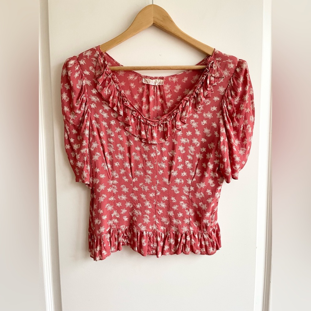 Marrika Naak Corset Style Ruffle Waist Top Shoulder Pads Size S Western Prairie